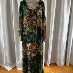 Soft Surroundings Green and Brown Long Sleeve Dress